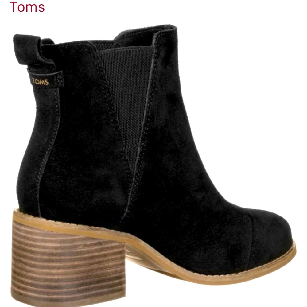 TOMS Esme Black Bootie. Worn but taken care of. Brown heel